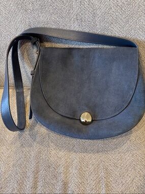 Madewell Dakota Suede Saddle Crossbody Bag in Navy with Gold Accent